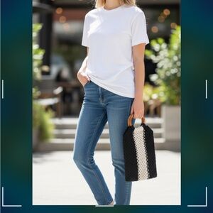 Gabby Macrame Bag Black White Top Handle Purse Bohemian